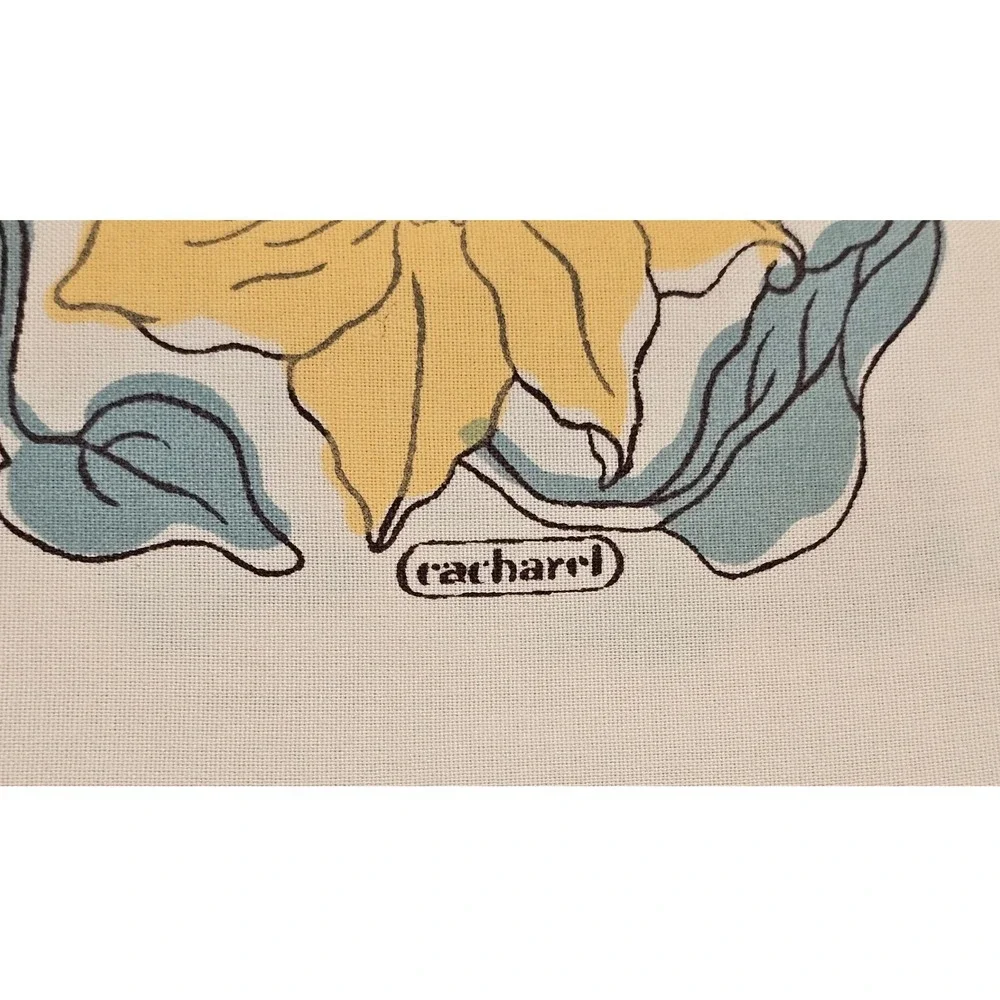 Vintage Cacharel Floral Tablecloth Yellow Clematis Border 66x60 Rectangular